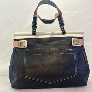 Coach Black, Cream, and Tan Leather Tote
